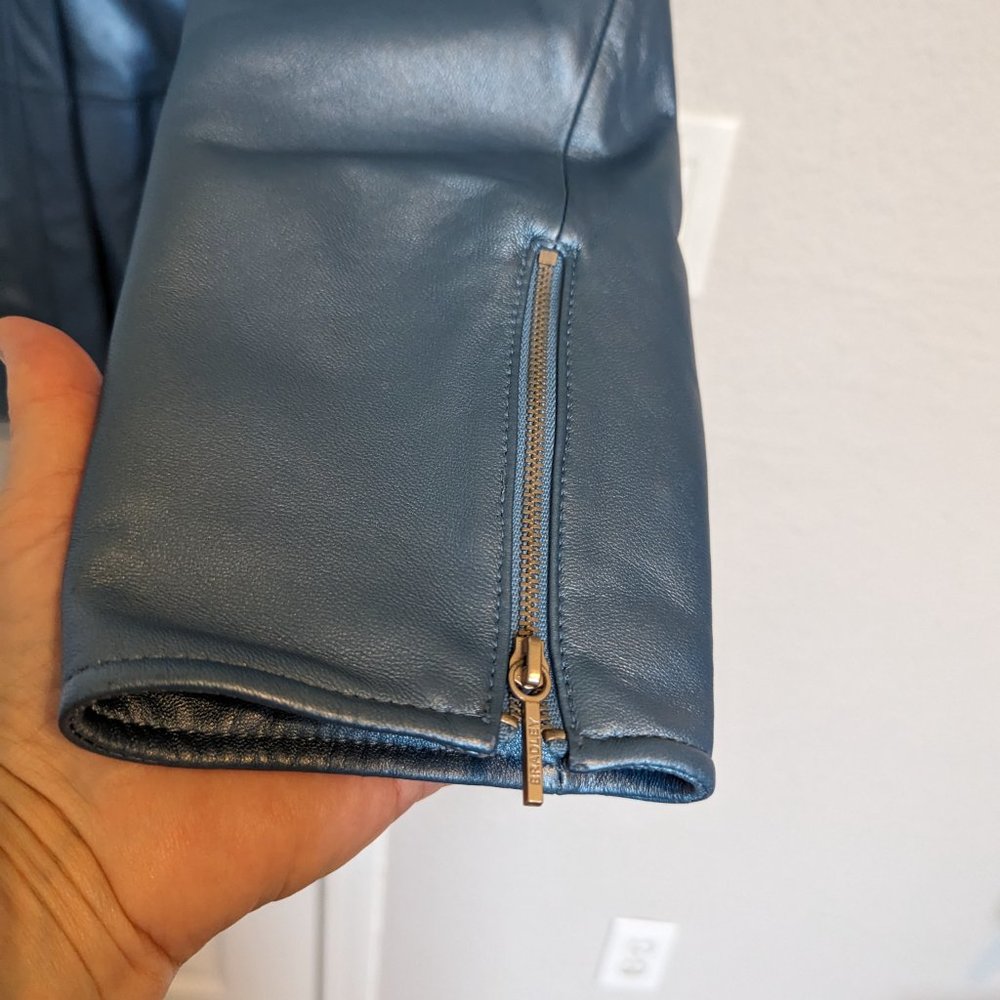 VINTAGE REAL LEATHER | METALLIC / PEARL BLUE | Jacket | L | Bradley Bayou | EUC - Picture 7 of 15
